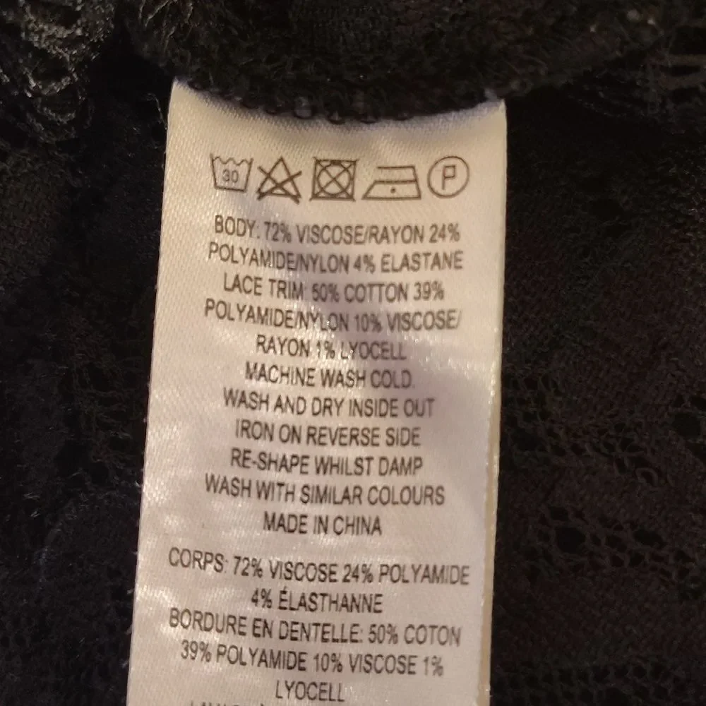 French Connection Y2K Black Floral Lace Trim Stretch Mini Skirt Size 12‎